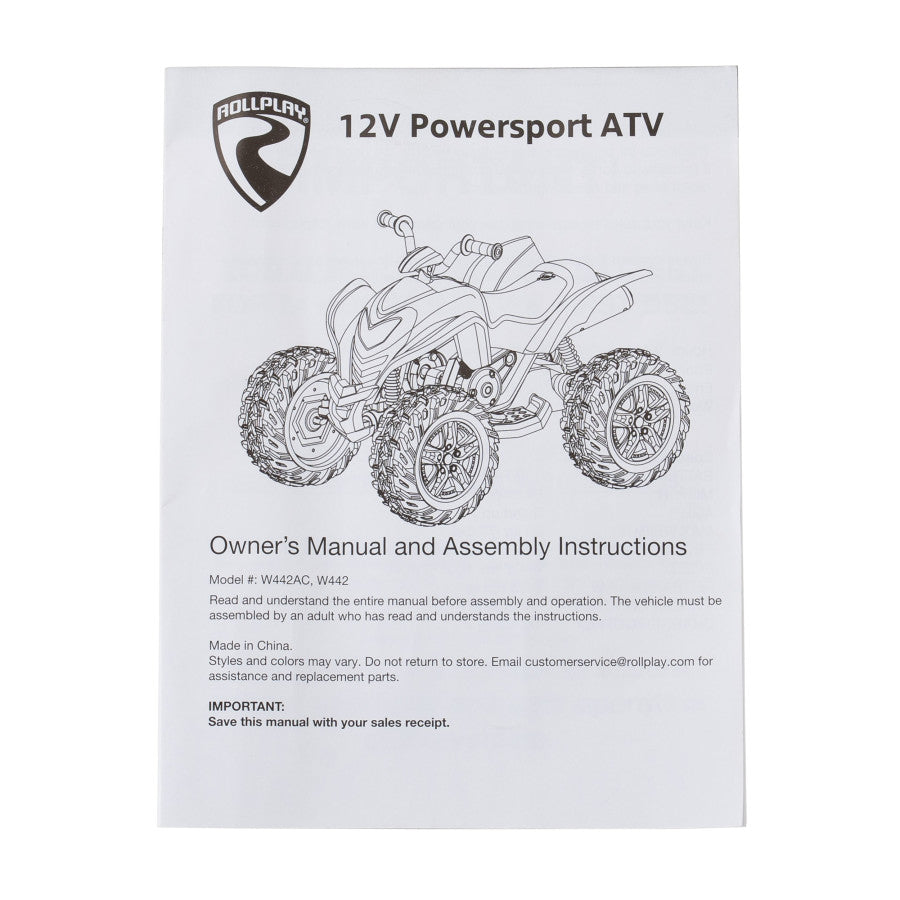 Powersport ATV 12V Ride-On Vehicle Manual (English)